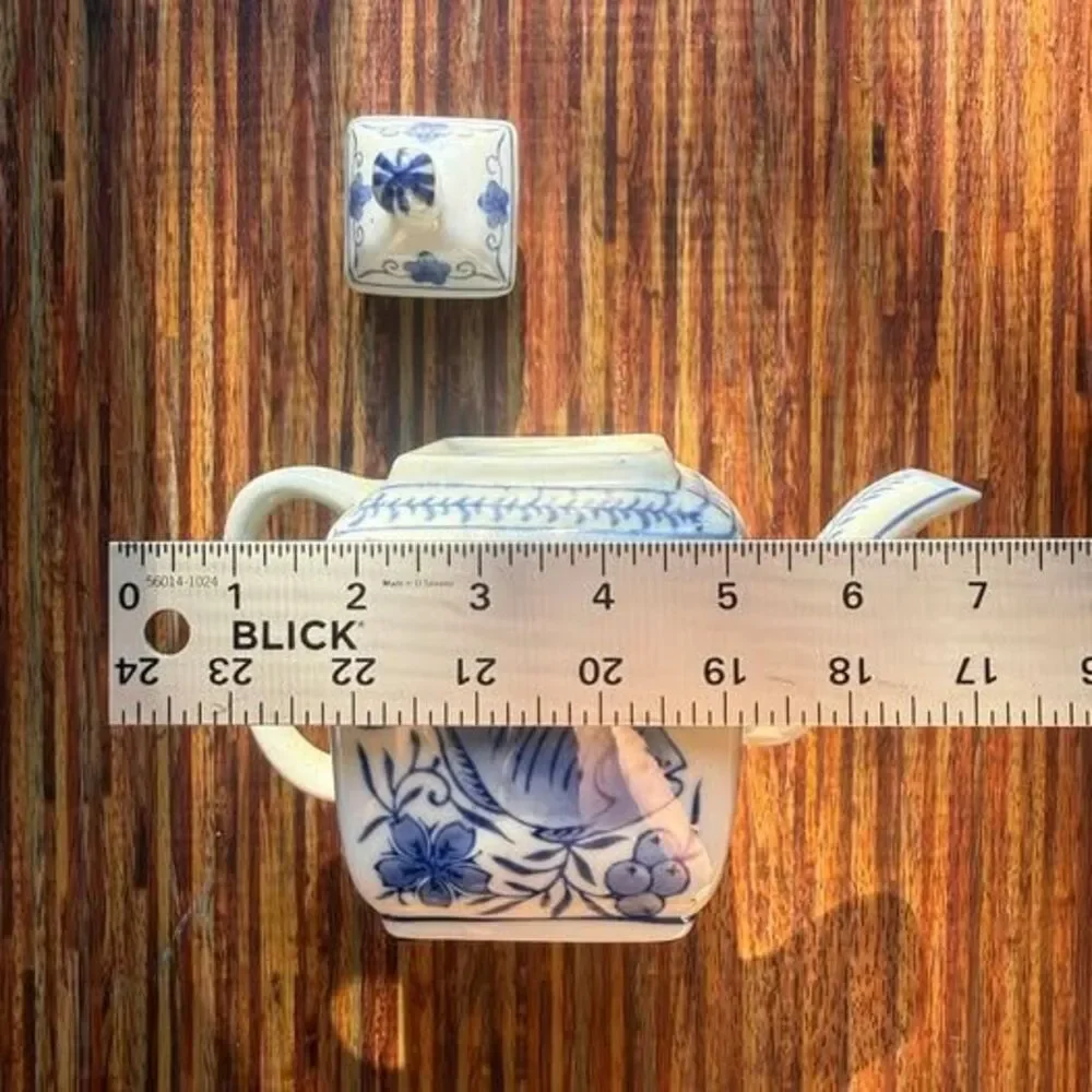 Vintage Blue and White Chinese Ceramic Fish Teapot - De Chang Tao Ci